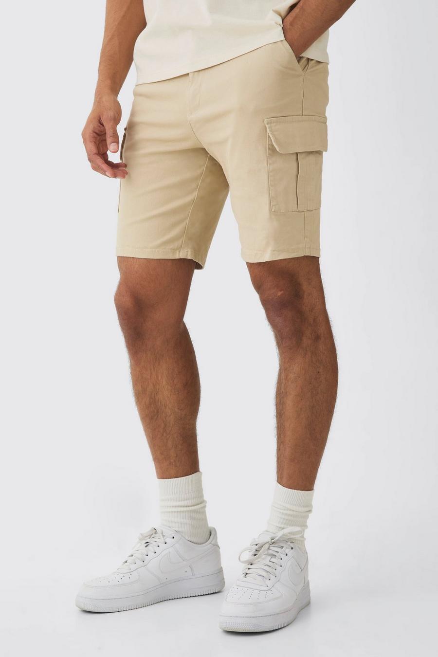 Tall Fixed Waist Stone Skinny Fit Cargo Shorts image number 1