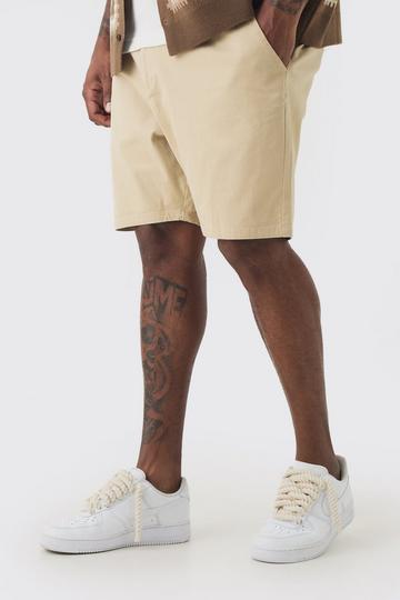 Beige Plus Fixed Waist Stone Skinny Fit Chino Shorts