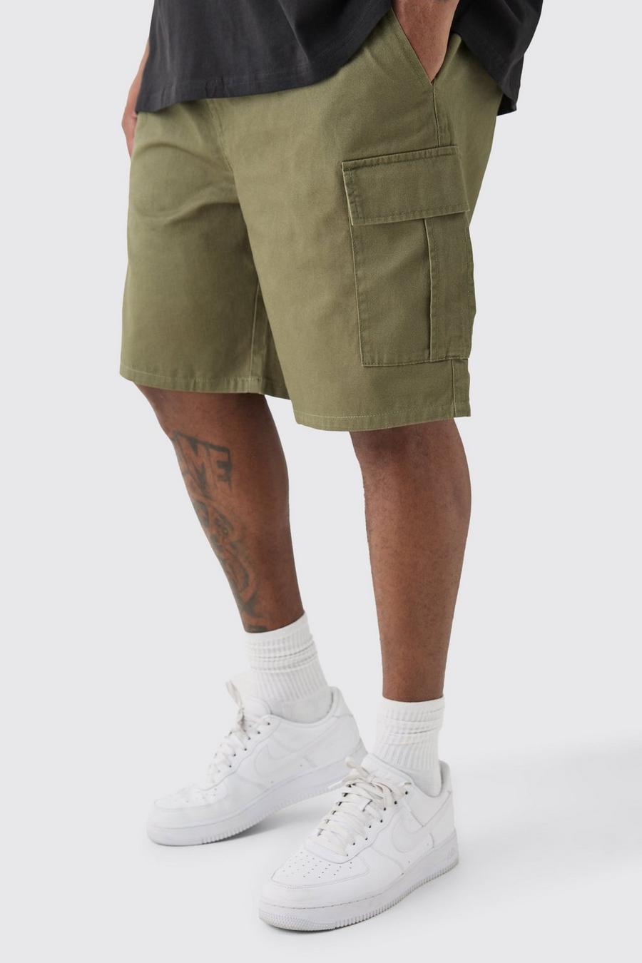 Plus lockere Khaki Cargo-Shorts mit elastischem Bund