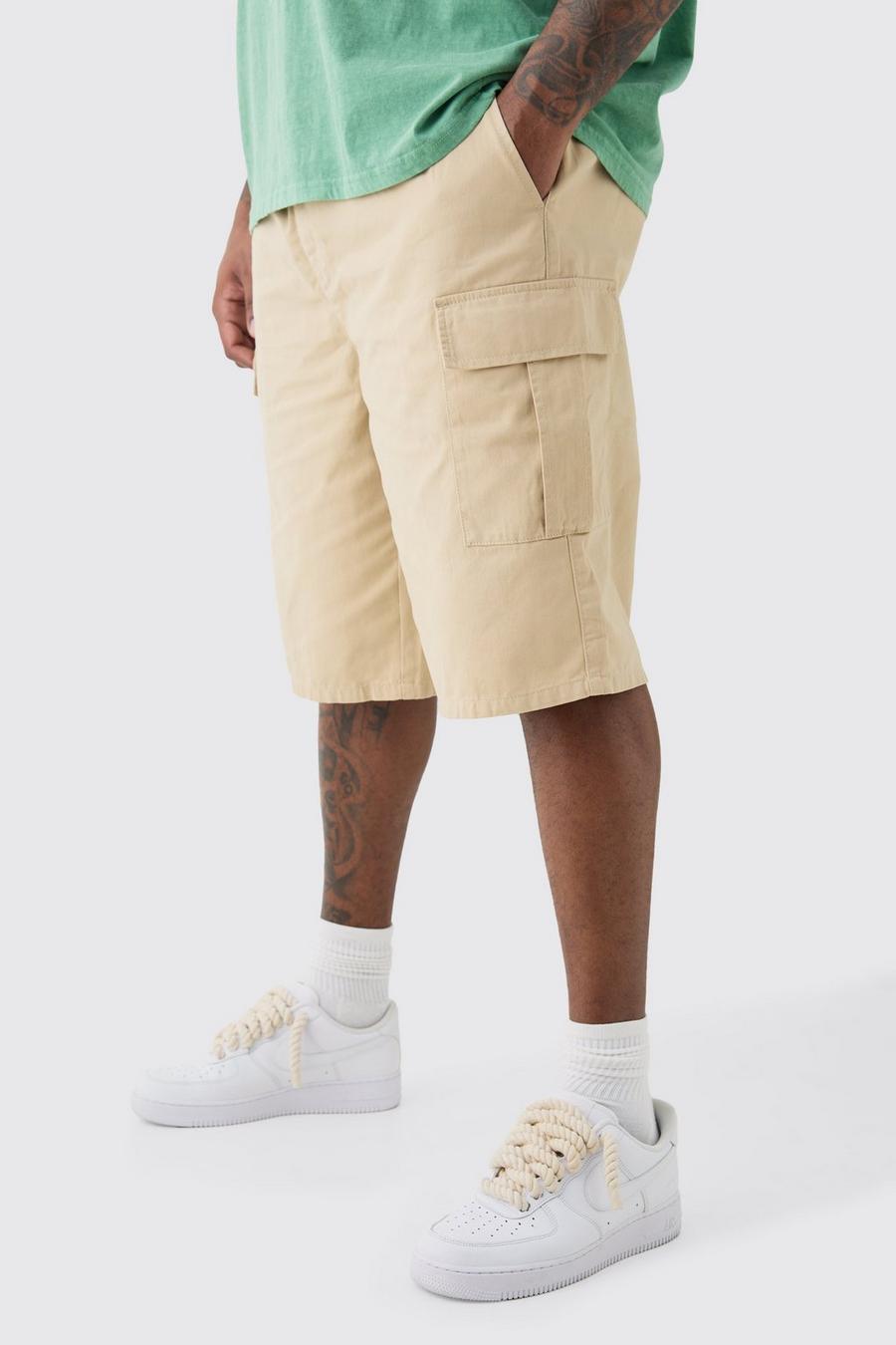 Plus lockere Cargo-Shorts mit elastischem Bund, Stone