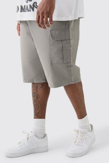 Plus Elastic Waist Grey Relaxed Fit Longer Length Cargo Shorts grey