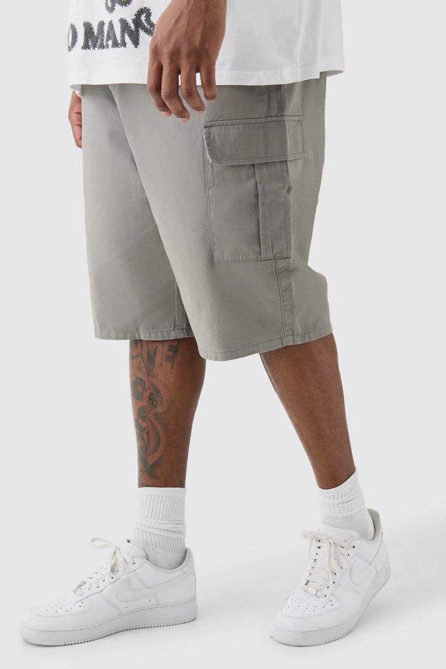 Grey Plus Lange Grijze Baggy Cargo Shorts Met Elastische Taille