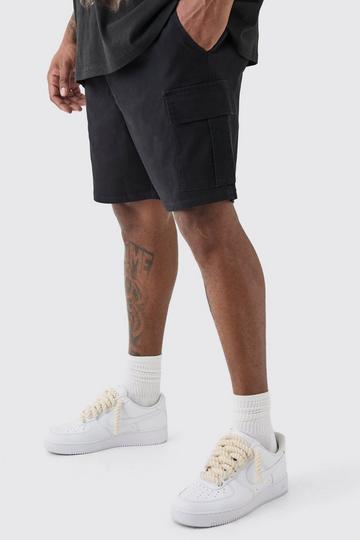 Black Plus Elasticated Waist Black Slim Fit Cargo Shorts