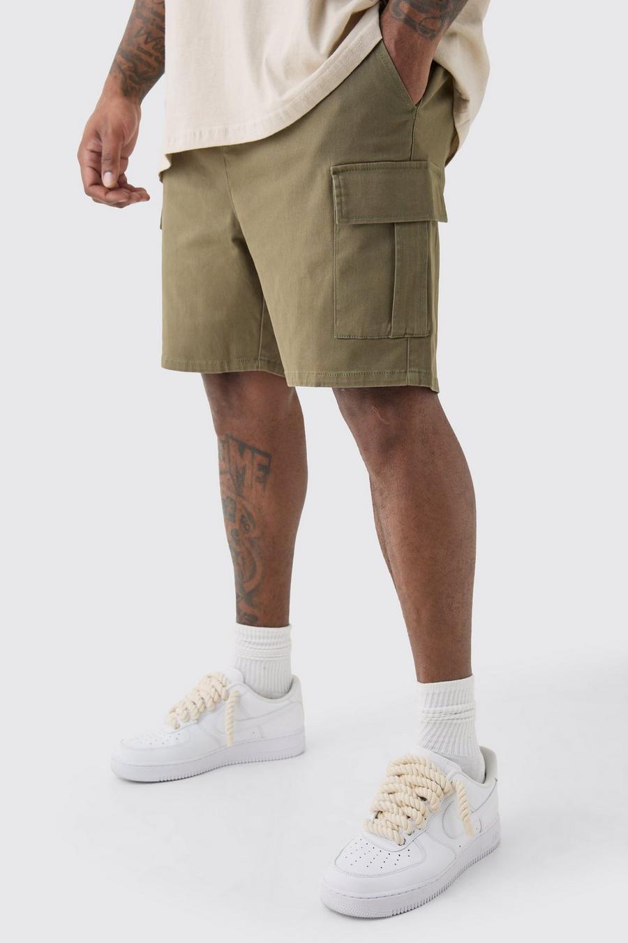 Plus Skinny Cargo-Shorts mit elastischem Bund, Khaki