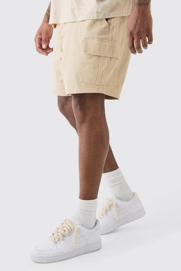 Beige Plus Fixed Waist Stone Skinny Fit Cargo Shorts