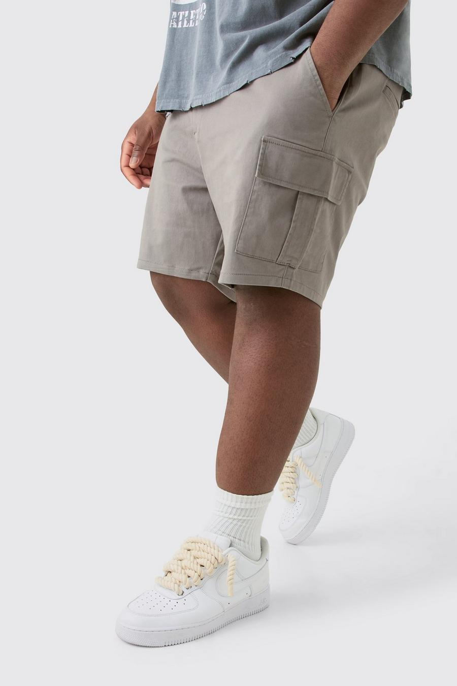 Plus Fixed Waist Grey Skinny Fit Cargo Shorts image number 1