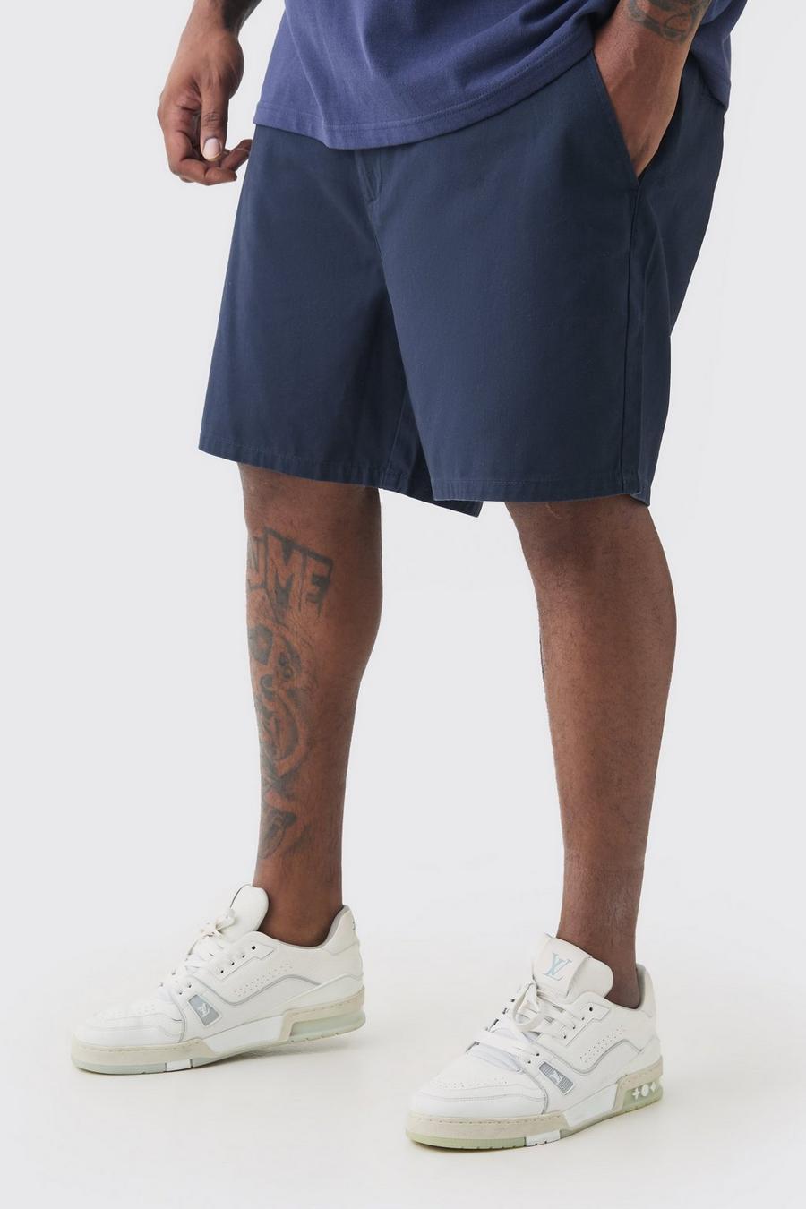 Plus Fixed Waist Navy Relaxed Fit Shorts image number 1