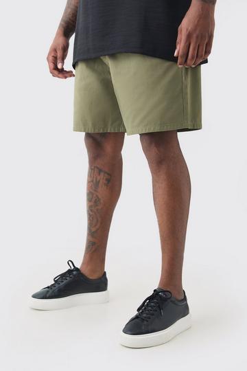 Plus Fixed Waist Khaki Relaxed Fit Short Shorts khaki