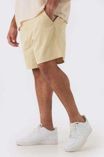 Beige Plus Fixed Waist Stone Relaxed Fit Shorts