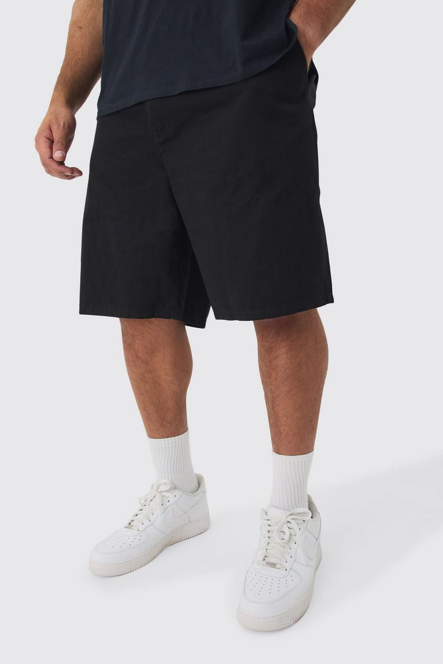 Plus Fixed Waist Black Relaxed Fit Shorts image number 1