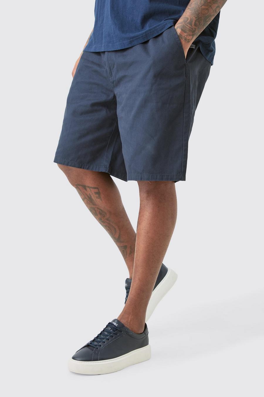 Pantalones cortos Plus holgados con cintura fija en azul marino, Navy