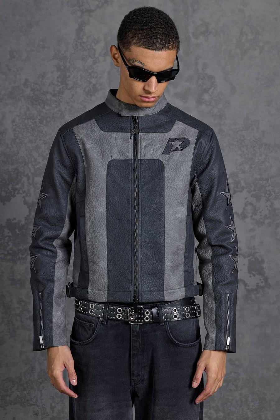 P-Star Boxy Faux Leather Paneled Moto Jacket | boohoo USA P-Star Boxy Faux Leather Paneled Moto Jacket | boohoo USA