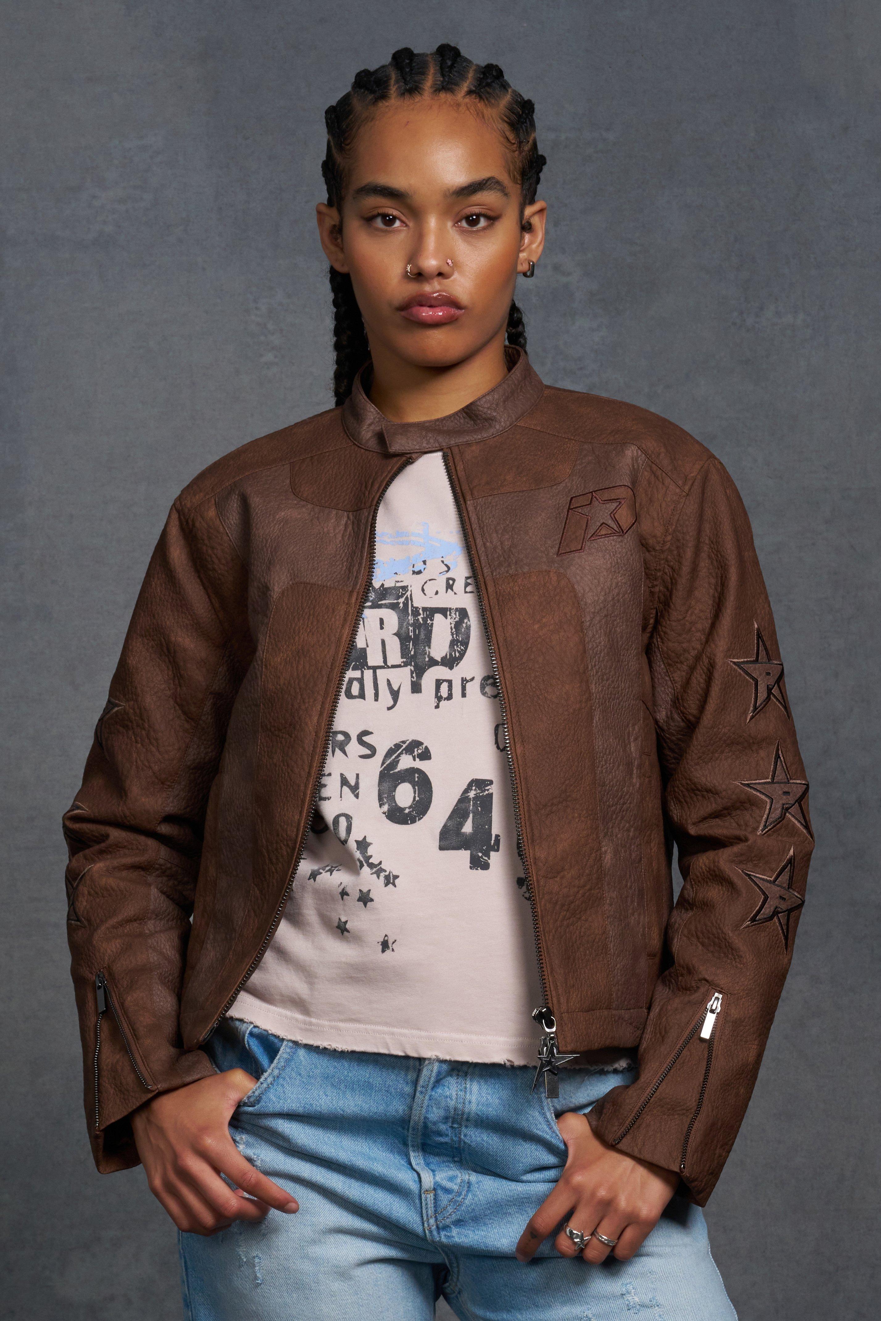 P-Star Boxy Faux Leather Panelled MOTO Jacket | boohoo