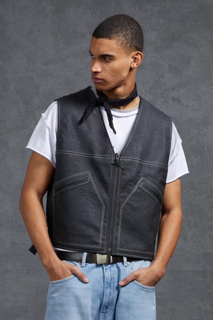 Charcoal Gunna Textured Faux Leather Utility Vest image number 1