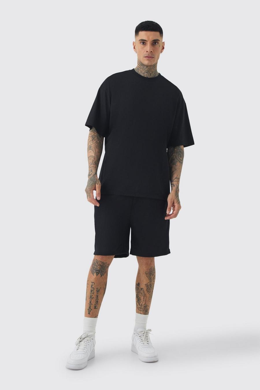 Black Tall Oversized T-Shirt & Short Set image number 1