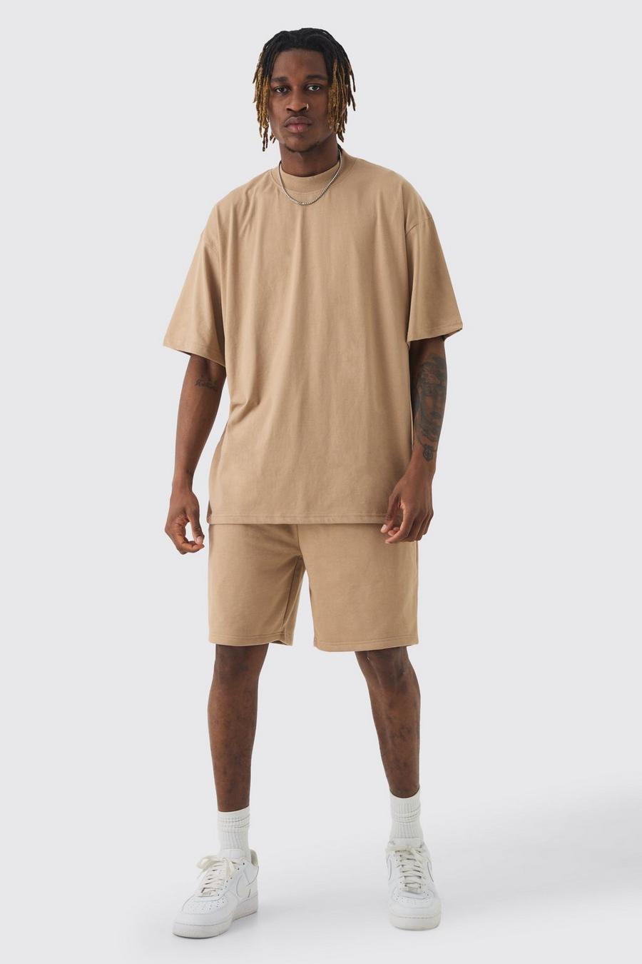 Taupe Tall Oversized Tee & Short Set image number 1