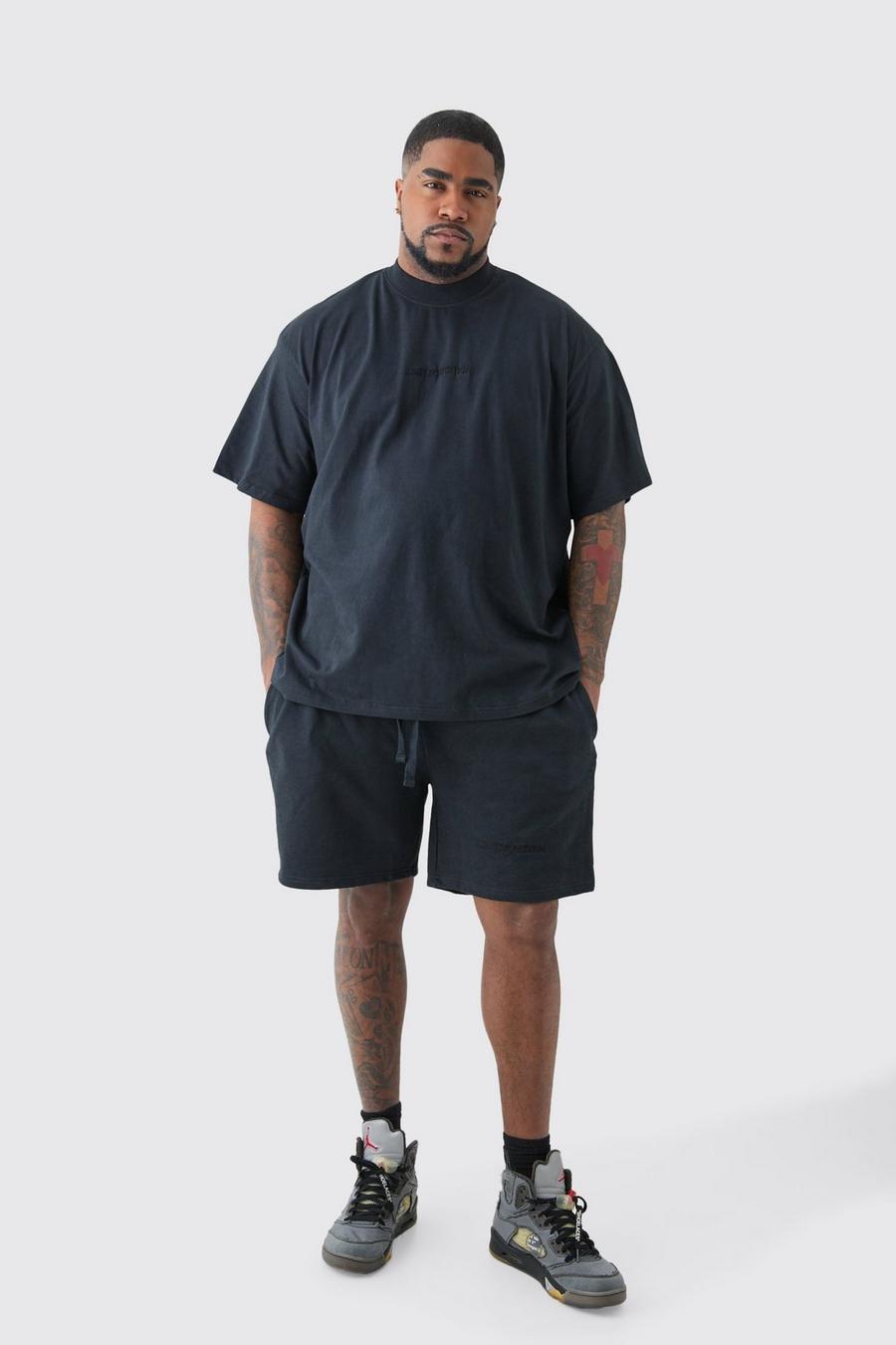 Conjunto Plus de pantalón corto y camiseta oversize con bordado Limited Edition, Washed black