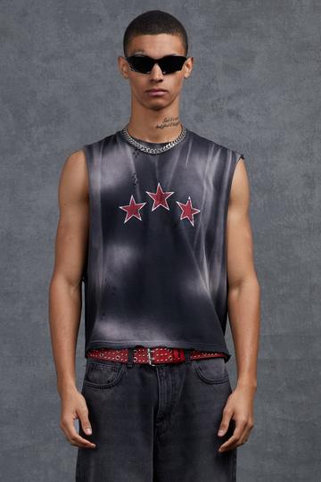 P Star Korte Vintage Wash Sterren Tank Top charcoal