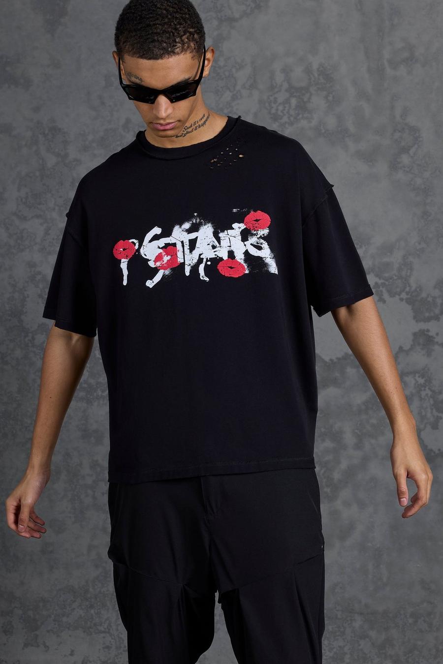 Black Gunna Oversized Boxy T-Shirt with Graphic Lip Print image number 1