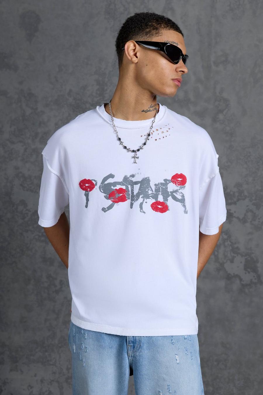 Camiseta crop con estampado gráfico de labios, White image number 1