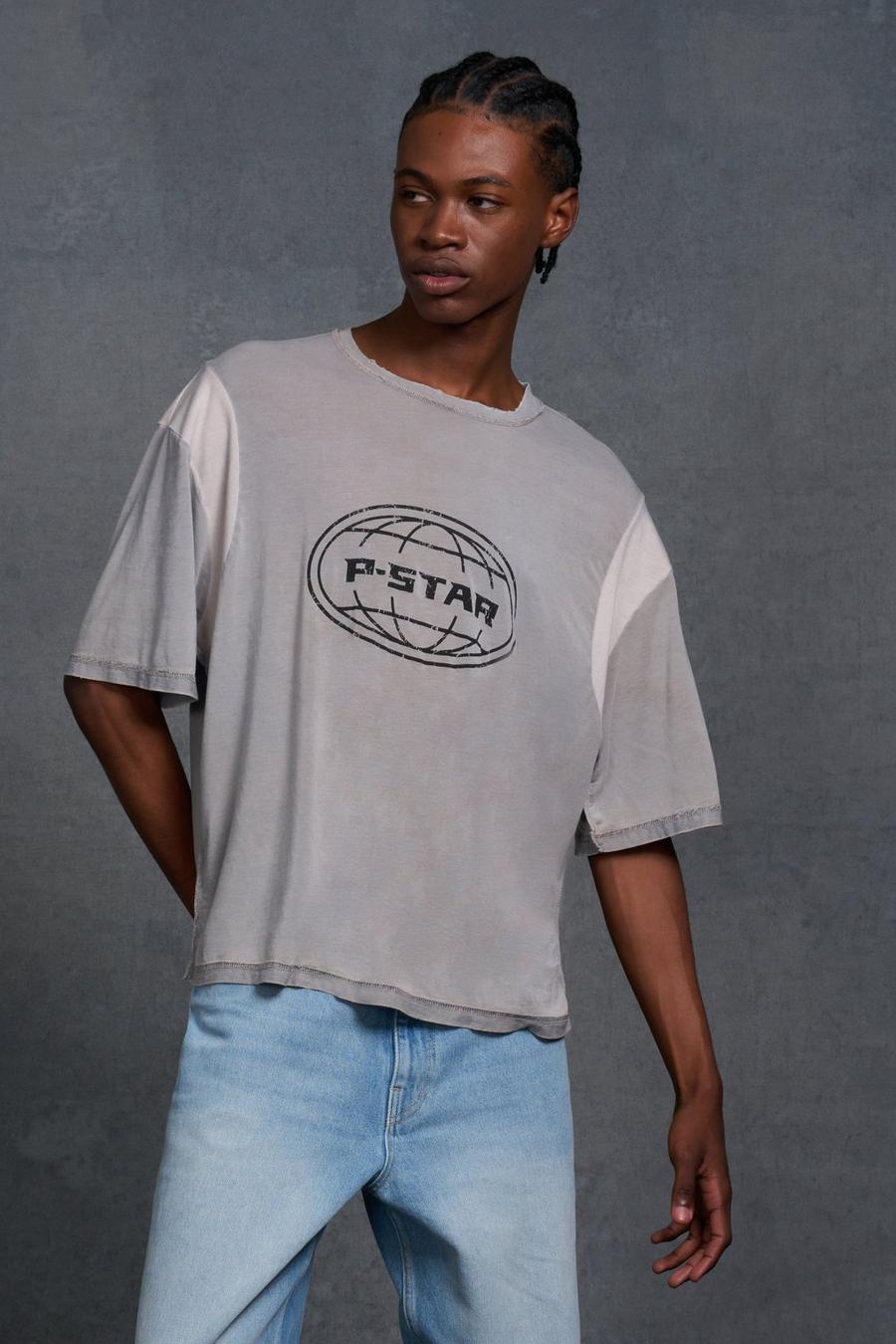 Camiseta crop oversize recta con inserción en el hombro, Grey image number 1