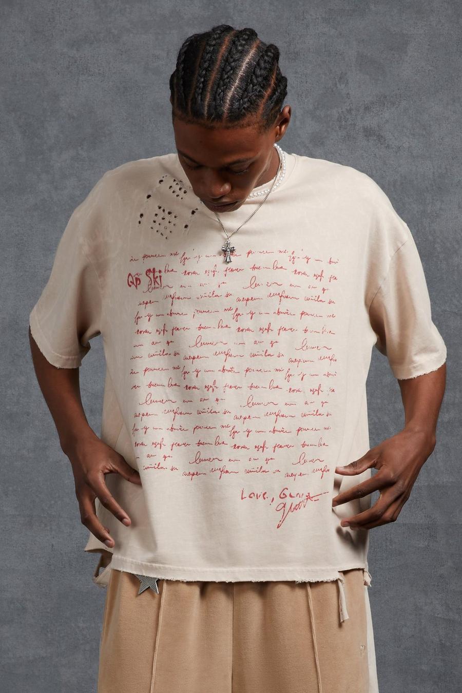 Stone Gunna Oversized Boxy Washed T-Shirt with Text Print image number 1