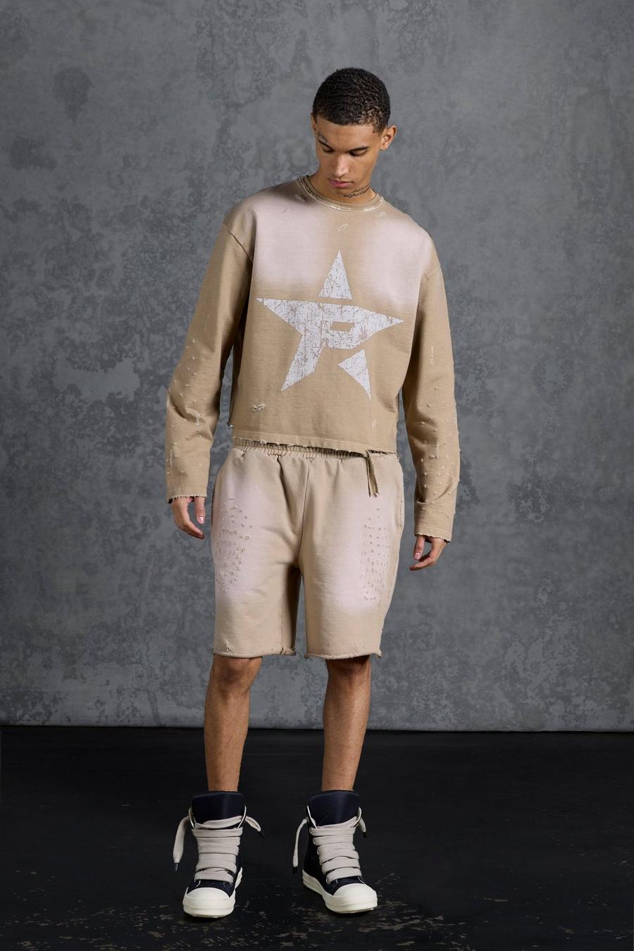 Taupe Versleten Baggy Jersey Shorts image number 1
