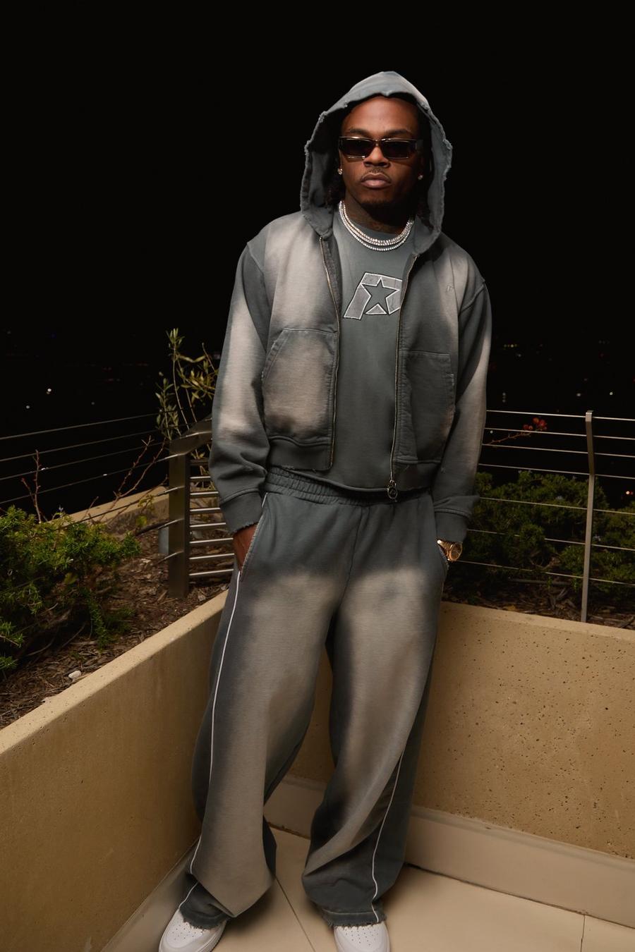 Grey Gunna Wide Leg Joggers With Mock Boxer Waistband image number 1