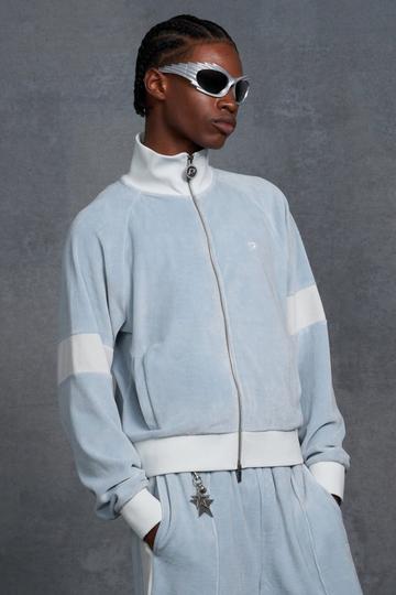 Blue P-Star Funnel Neck Velour Track Top