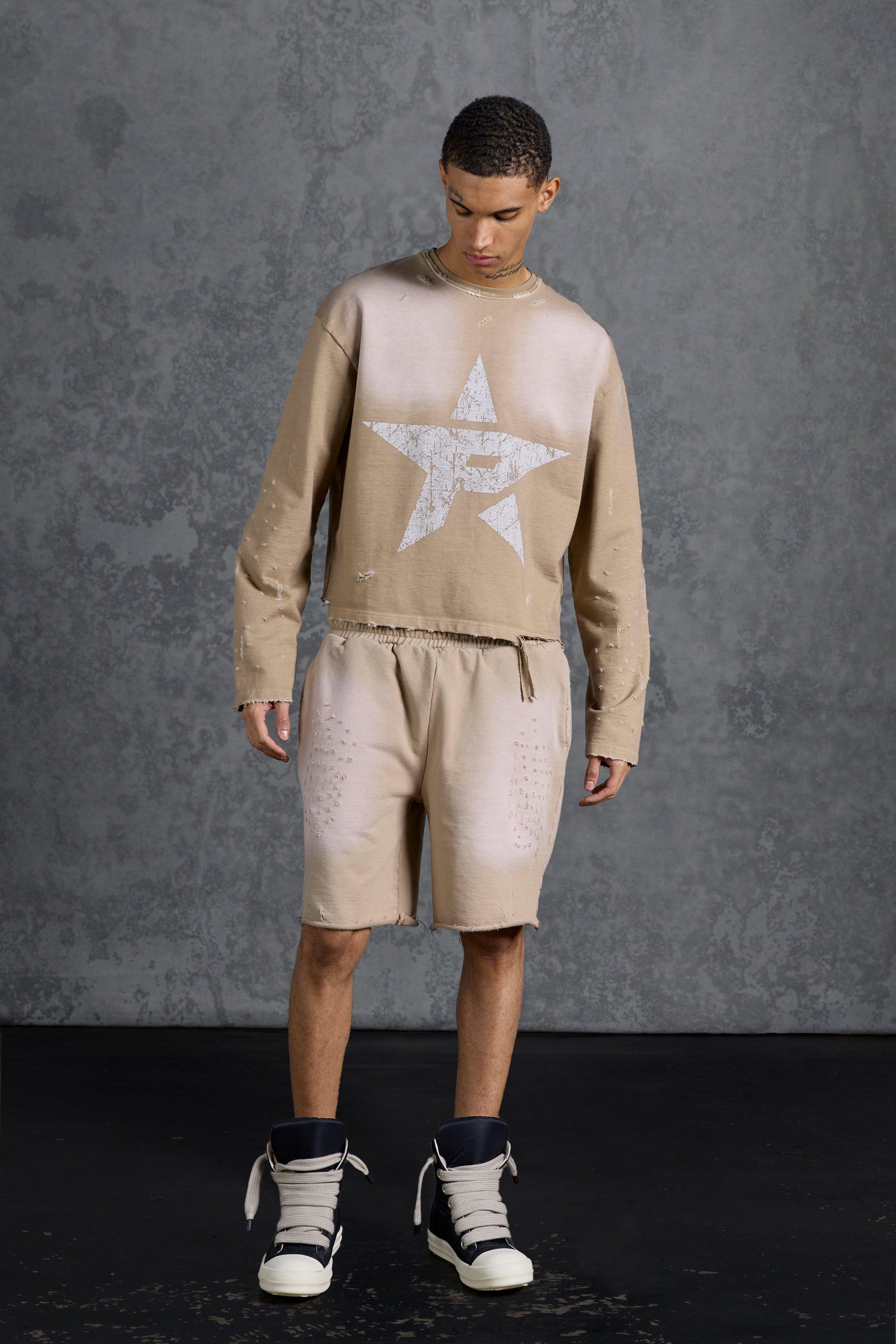 P Star Oversized Cropped Sweatshirt with Star Print boohoo DK