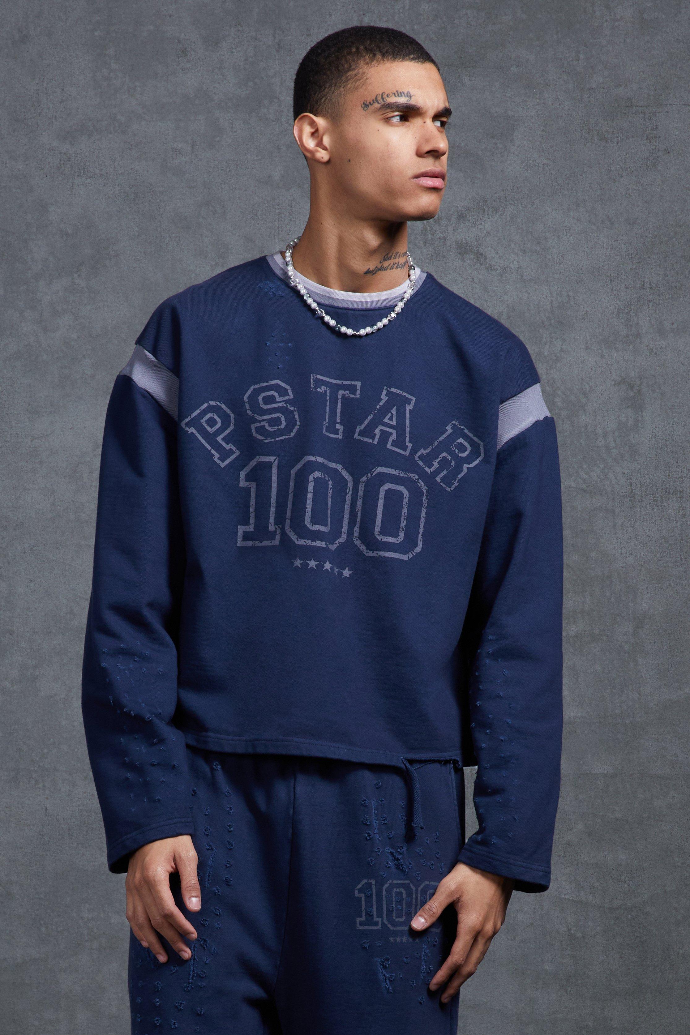 P Star Sweat delave imprime a dechirures
