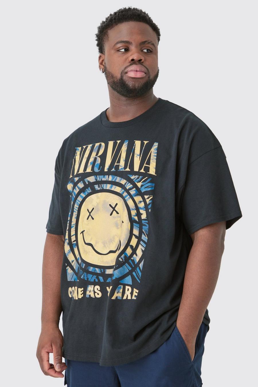 Plus Oversize T-Shirt mit lizenziertem Nirvana-Print, Black image number 1