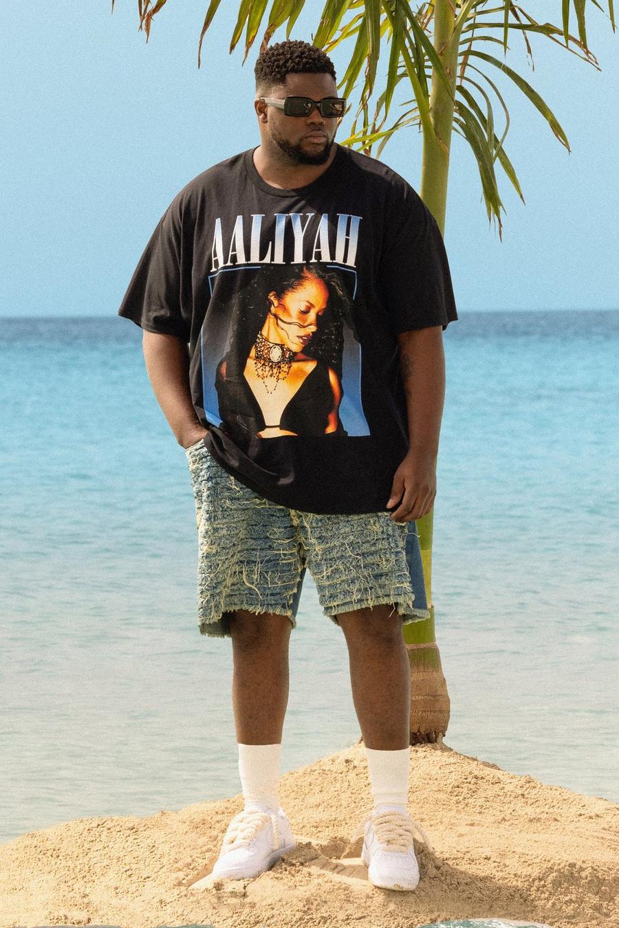 Plus T-Shirt mit lizenziertem Aaliyah-Print, Black