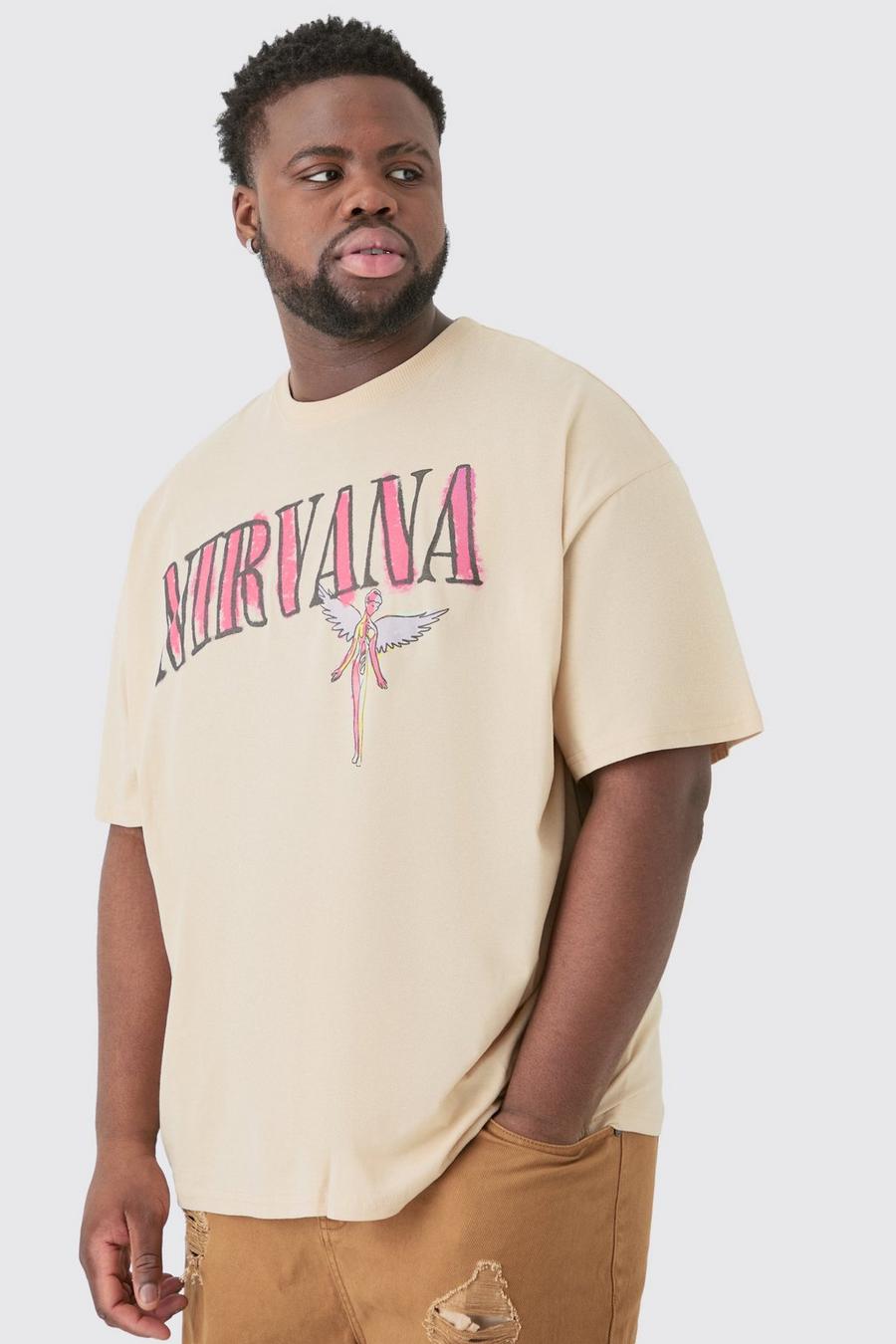 Sand Plus Oversized Gelicenseerd Nirvana T-Shirt Zandkleurig image number 1