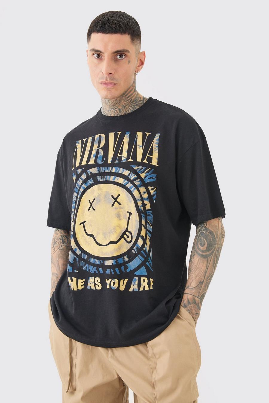 Tall Oversize T-Shirt mit Nirvana-Print, Black
