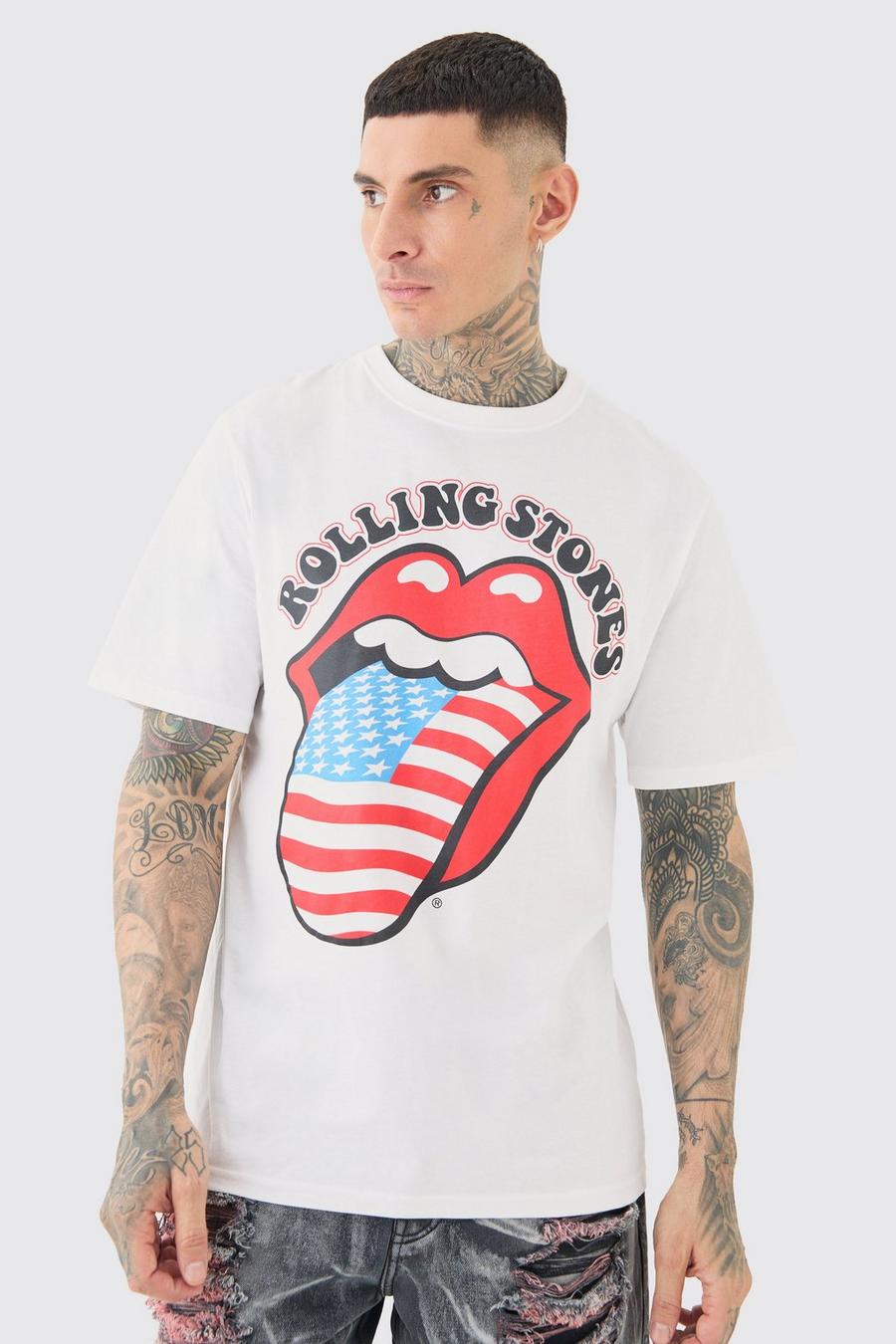 Camiseta Tall oversize blanca con estampado de los Rolling Stones, White image number 1