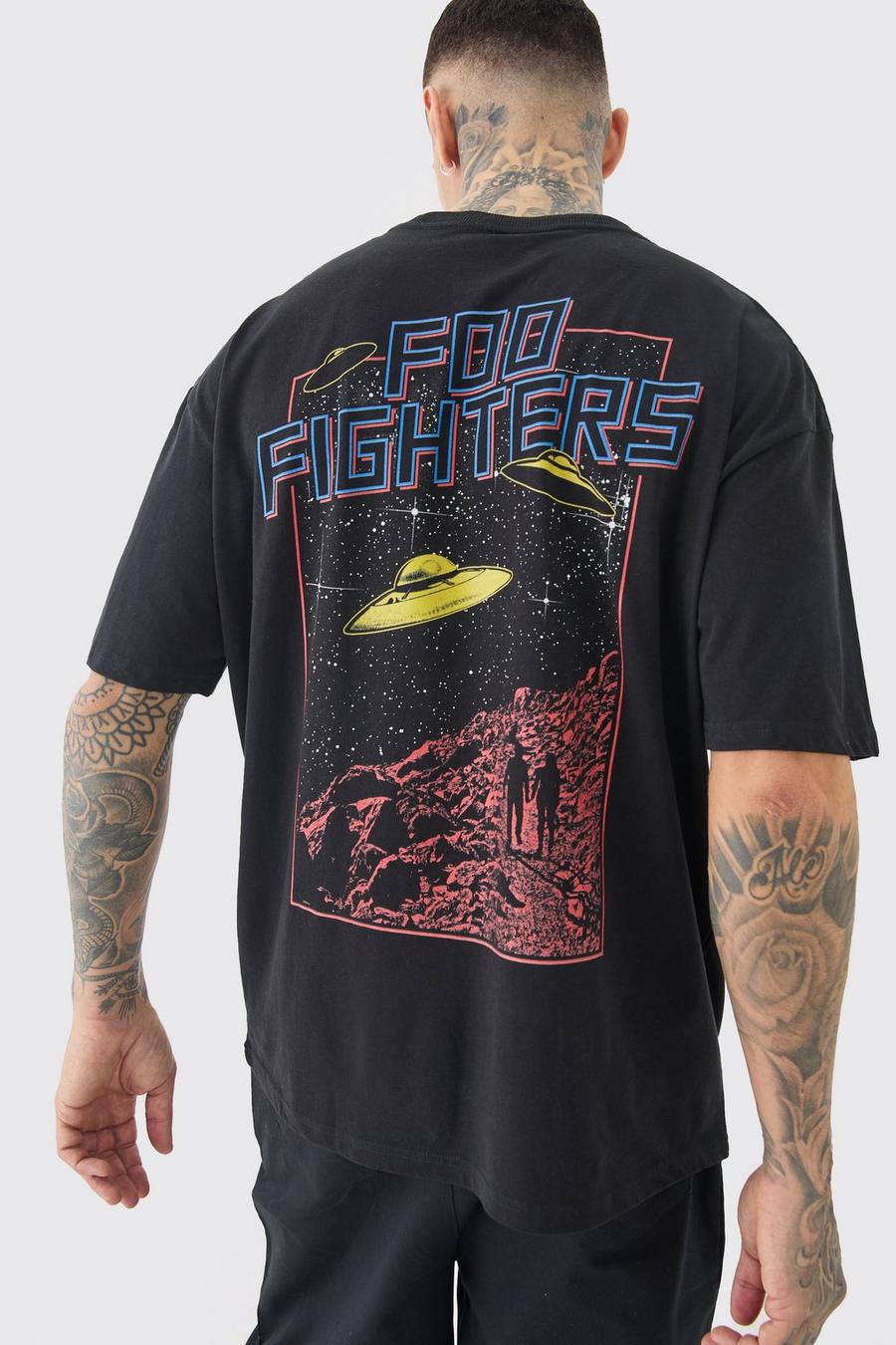 Camiseta Tall oversize negra con estampado de Foo Fighters, Black image number 1
