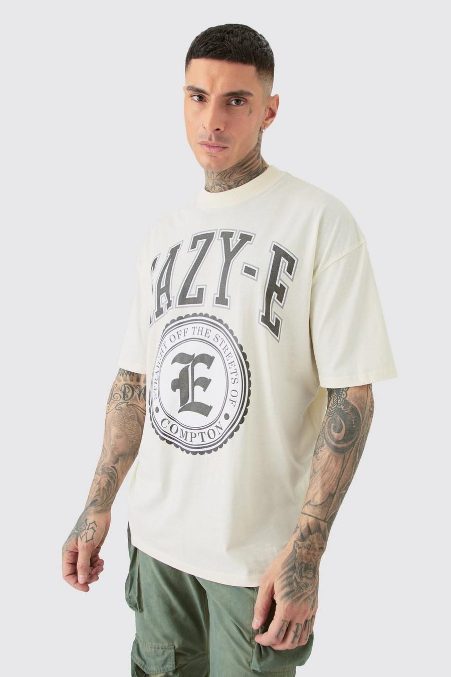 Camiseta Tall oversize con estampado Eazy-E en color crudo, Ecru image number 1