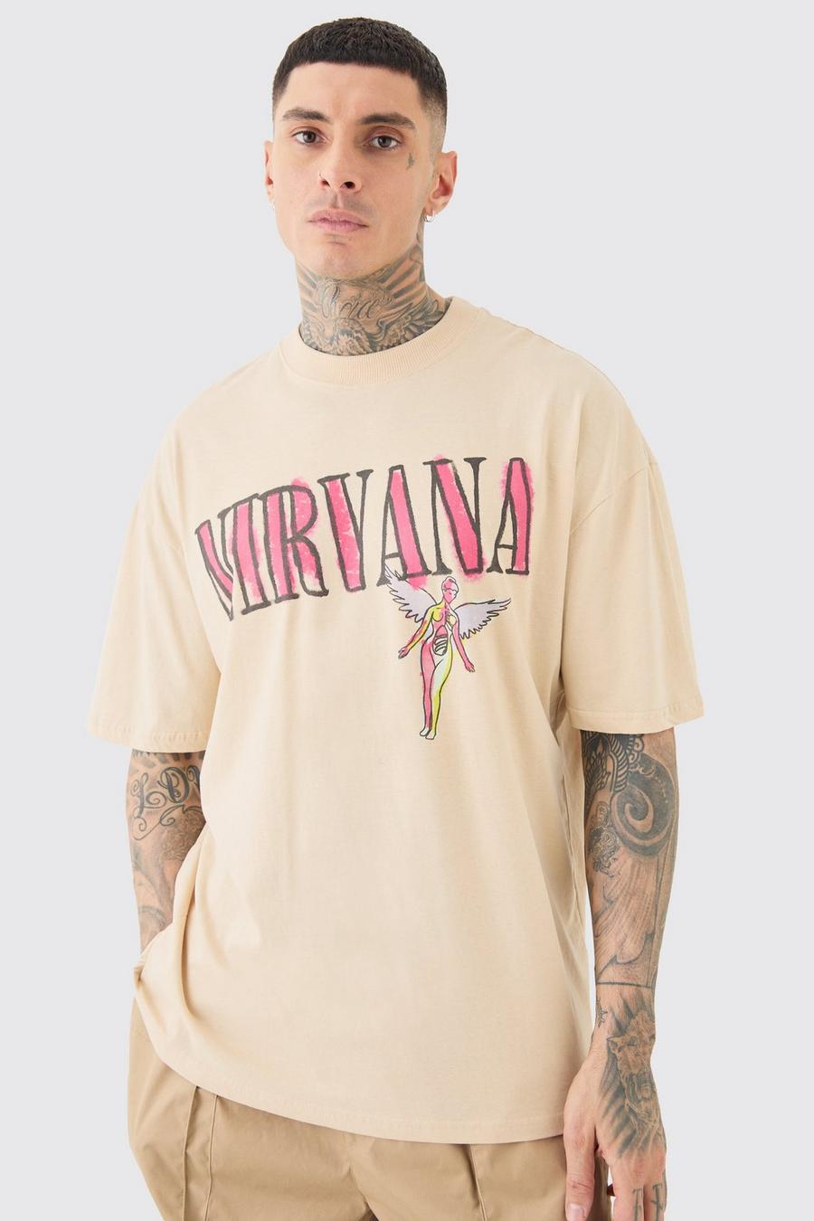 Sand Tall Oversized Gelicenseerd Nirvana T-Shirt Zandkleurig image number 1