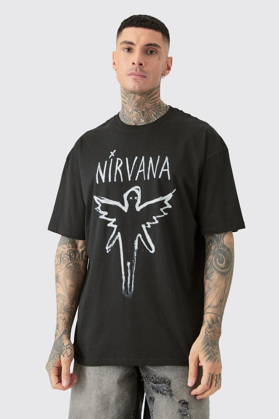 T-shirt Tall oversize ufficiale Nirvana nera, Black