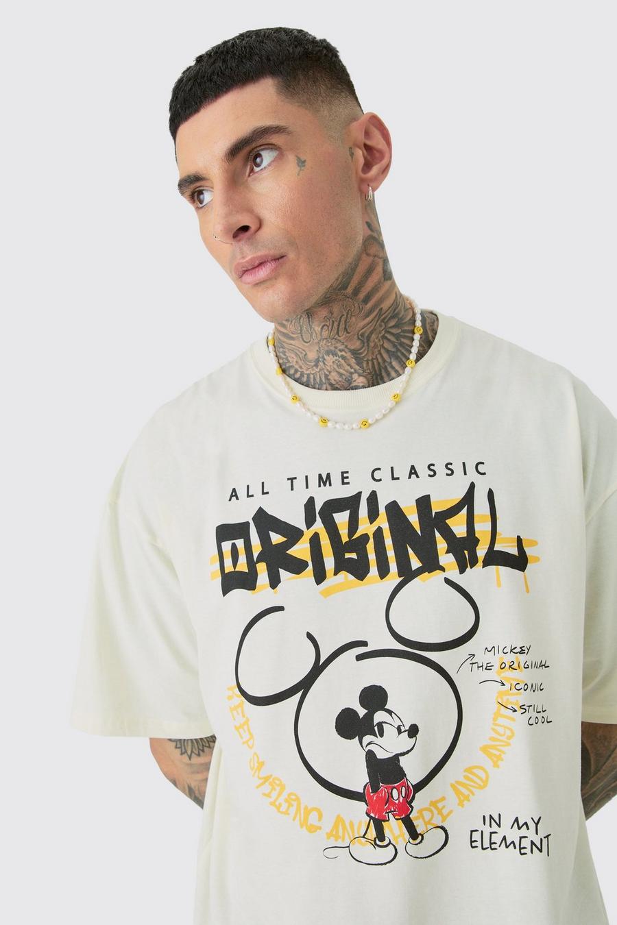 Camiseta Tall oversize con estampado de Mickey Mouse en color crudo, Ecru image number 1