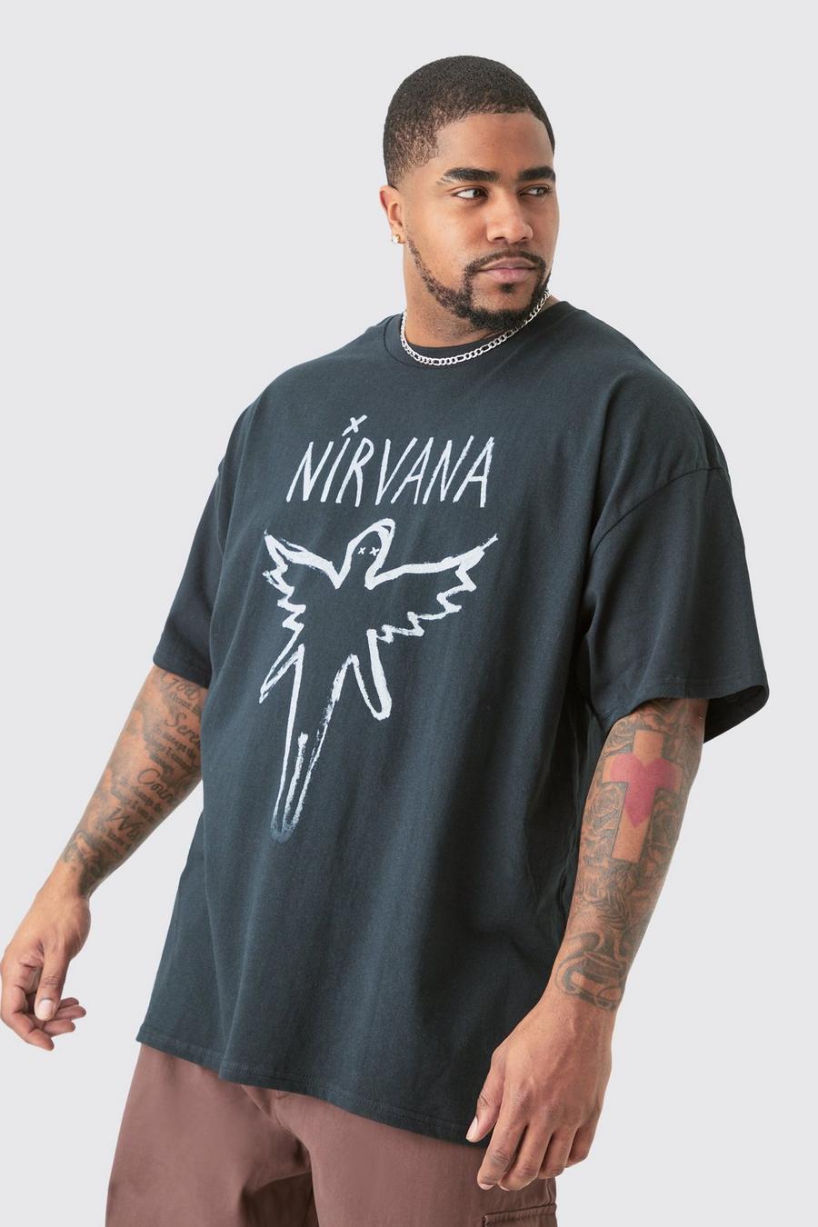 Plus Oversize T-Shirt mit lizenziertem Nirvana-Print, Black image number 1
