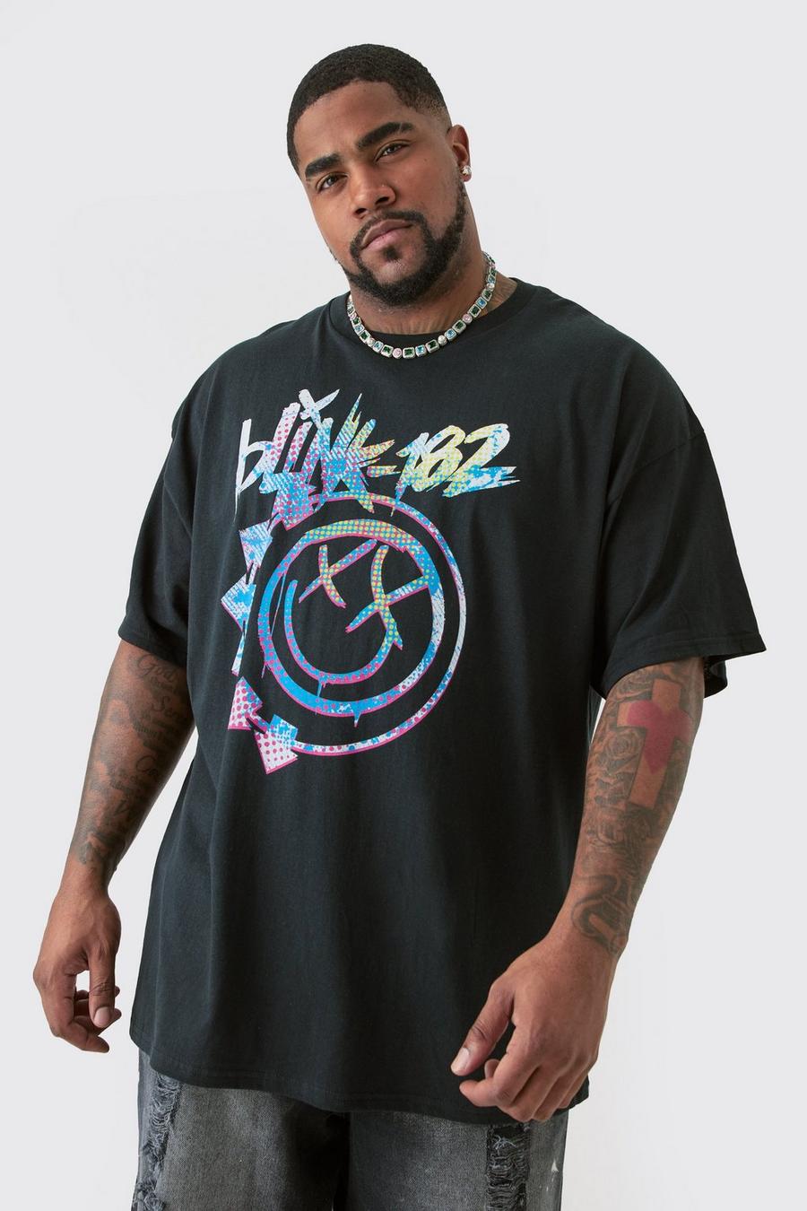 Camiseta Plus oversize negra con estampado de Blink 182, Black image number 1
