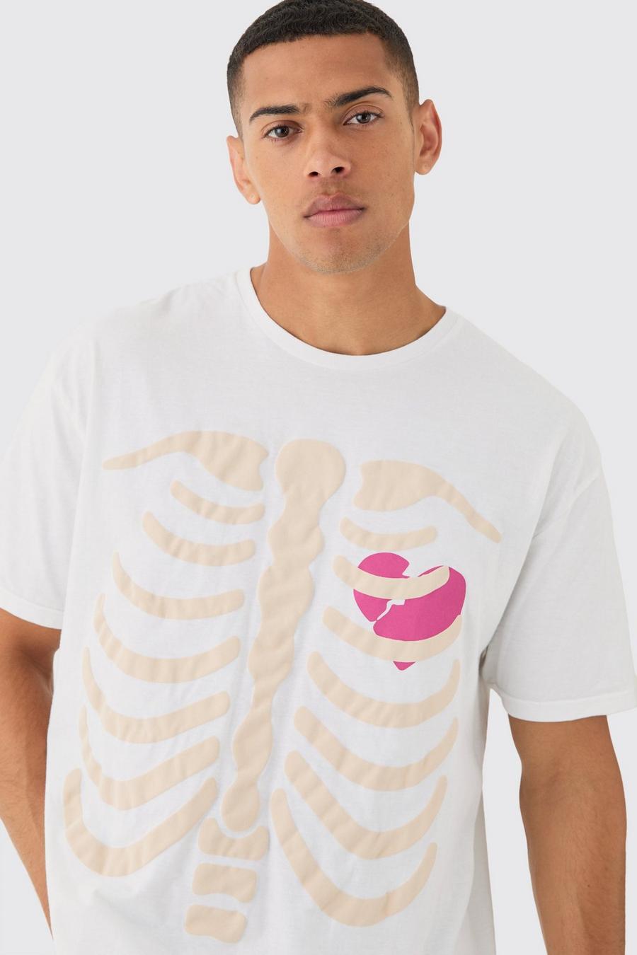 T-shirt oversize à imprimé cœur, White image number 1