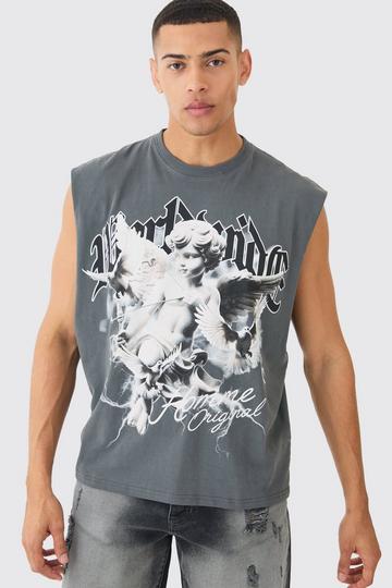 Oversized Wash Boxy Renaissance Worldwide Cherub Tank charcoal