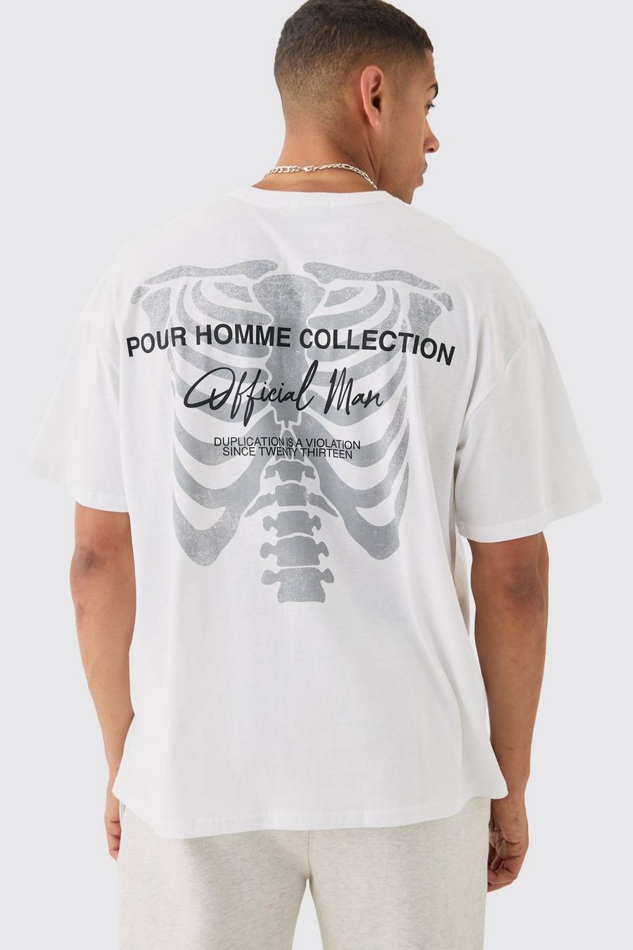 Camiseta oversize con estampado de esqueleto en la espalda, White image number 1