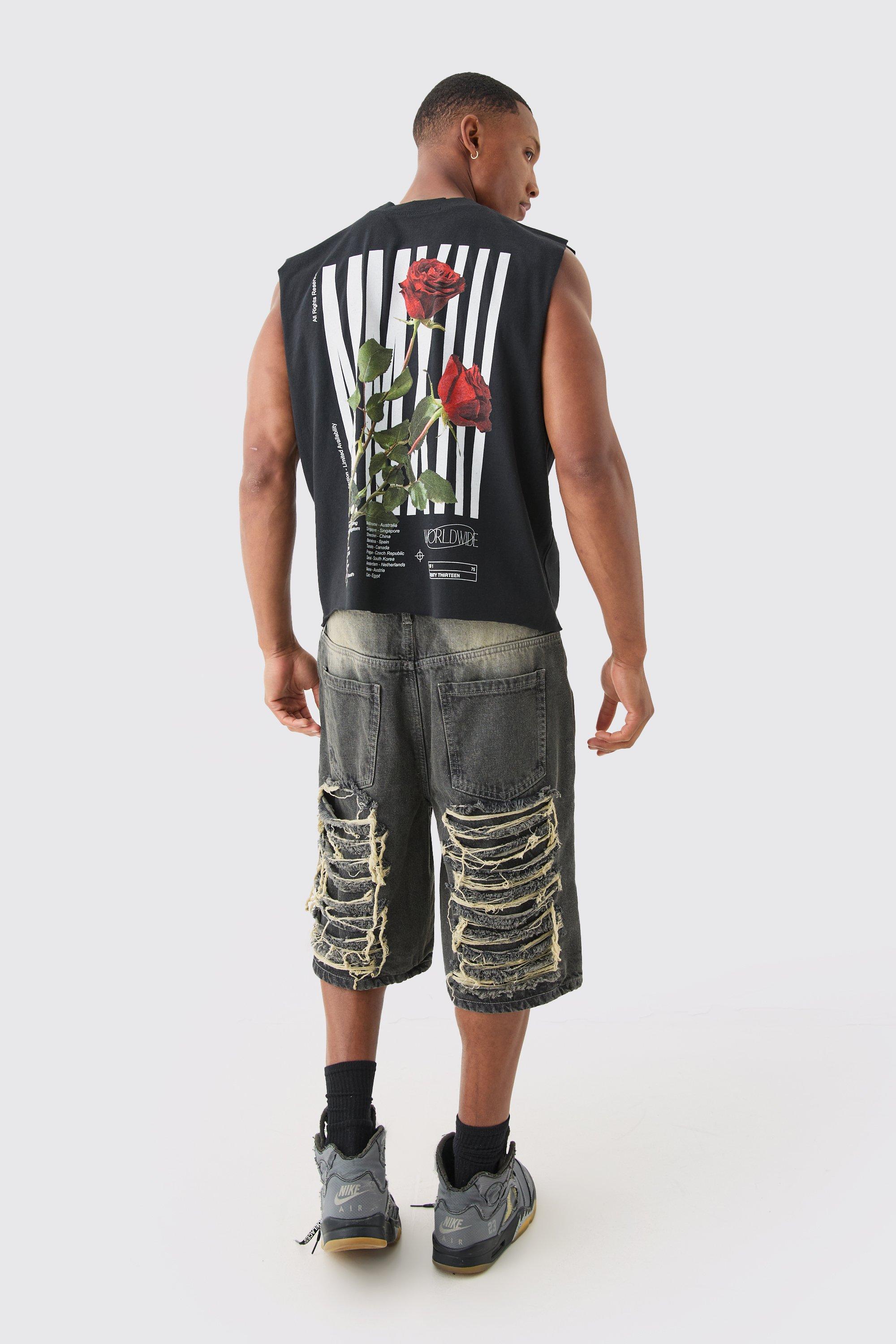 Oversized Boxy Homme Rose Distressed Tank boohoo AU