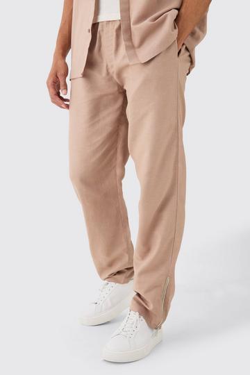 Elastic Waist Straight Leg Linen Pants taupe