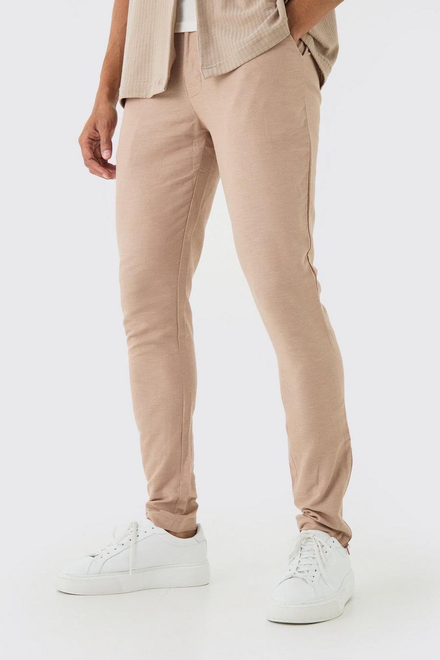 Taupe Fixed Waist Skinny Linen Trouser