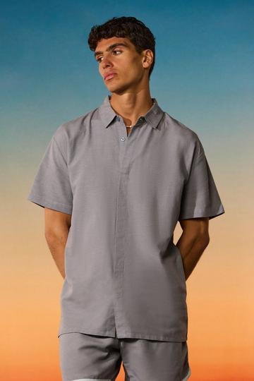 Oversized Linen Concealed Placket Shirt dark grey